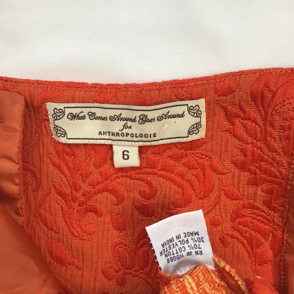 Anthropologie Women Classic Style Orange Sleeveless Sheath Picnic Mini Dress 6 - Picture 11 of 11